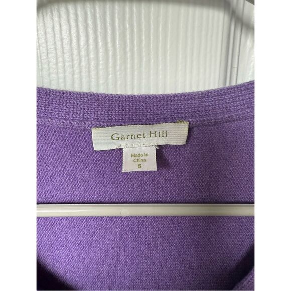 Garnet Hill Cashmere Small Purple Sweater Cardigan Ruffle Long Sleeve Soft Natur - Picture 2 of 6